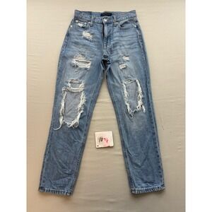Aeropostale Mom Jeans Womens 0 Light Wash Distressed High Rise Ripped Denim